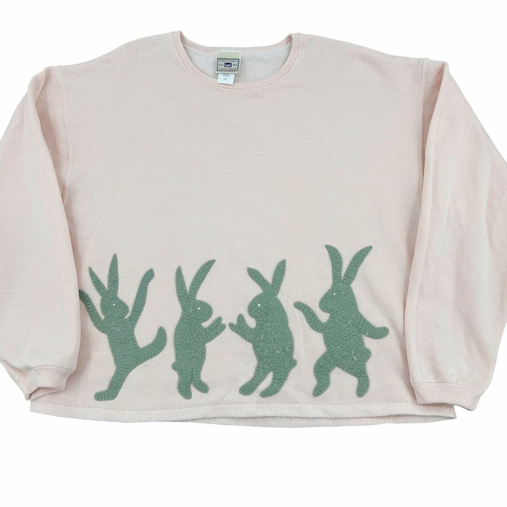 Womens Vintage Style Bunny Sweatshirt Pink Dancing Rabbit Graphic Lee LG Cottage - Picture 2 of 10
